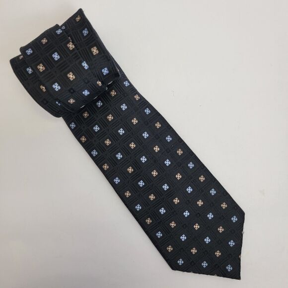 Hart Schaffner Marx Black w/Blue & Gold Embroidered Flora 100% Silk Necktie 64x4 - Picture 1 of 6